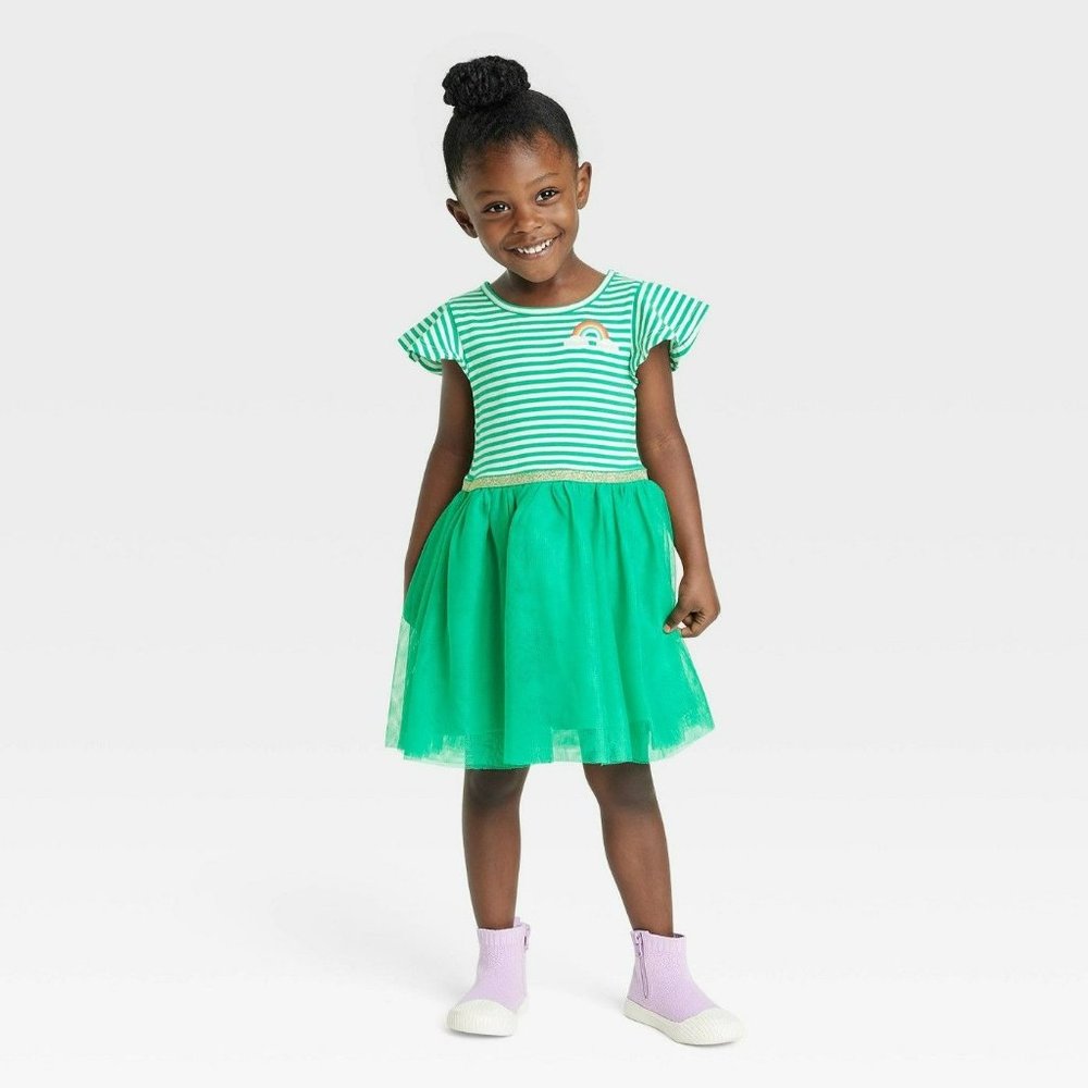 Toddler Girls' Striped Rainbow Tulle Dress Cat & Jack Green 3T